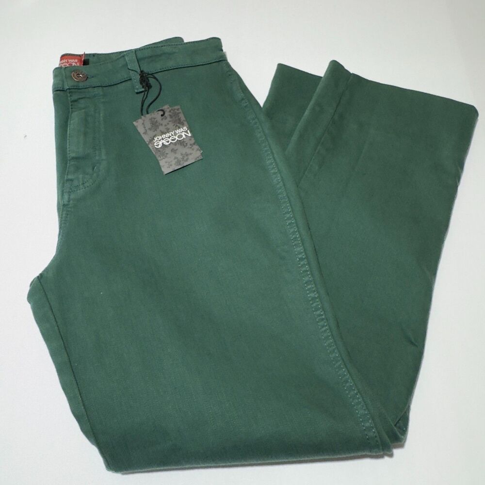Johnny Was Sasson Sancere Straight Leg Jeans Dark Green Size 32 New with Tags
